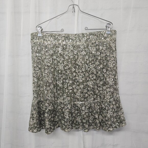 A Beautiful Soul Skirt Green Sequins Floral Mini Glam Club 36" - Picture 3 of 7